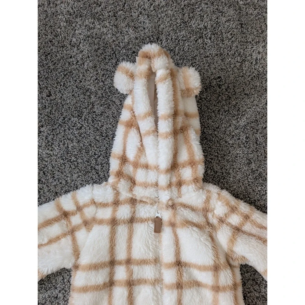 Carters Baby‎ 6M Plaid Sherpa Fleece Hooded Bunting Pram Suit Bear Ears 1P954310